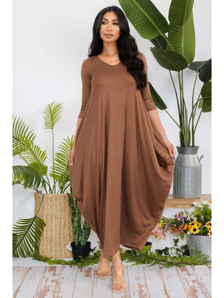 H&H Fashion Inc. - Wholesale Dress - Women's - HH645R-SOLID - 3/4 Sleeve Maxi Dress13