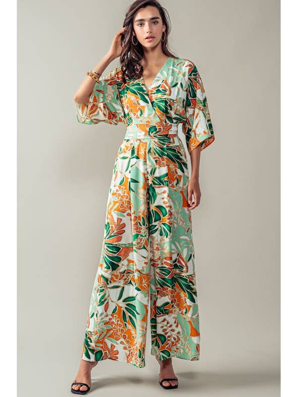 Urban Daizy - Wholesale Jumpsuit - Women's - Tropical Wrap Wide Leg Floral Jumpsuit