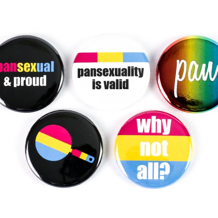 SET: Pansexual Pride Themed Pinback Buttons or Magnets for wholesale by Ifs, Ands, Or Buttons