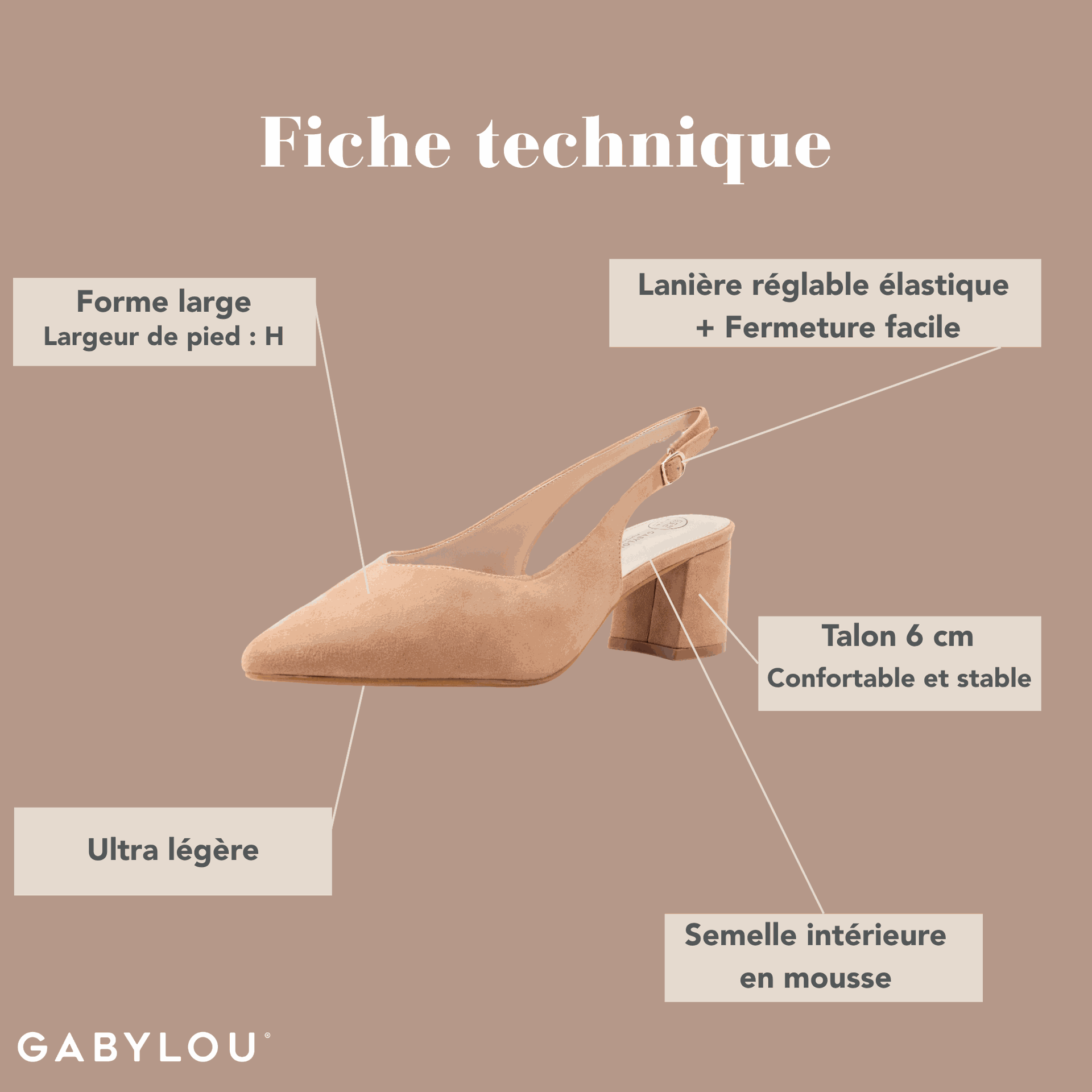 Gabylou - Wholesale Low Heels - Women's - Adjustable wide-fit heeled sandals H - Model Lea19