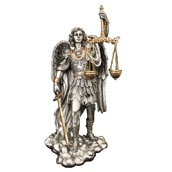 Goldscheider of Vienna - Wholesale Decorative Figurine - St. Michael-Scales of Justice Statue in Pewter Style 11"