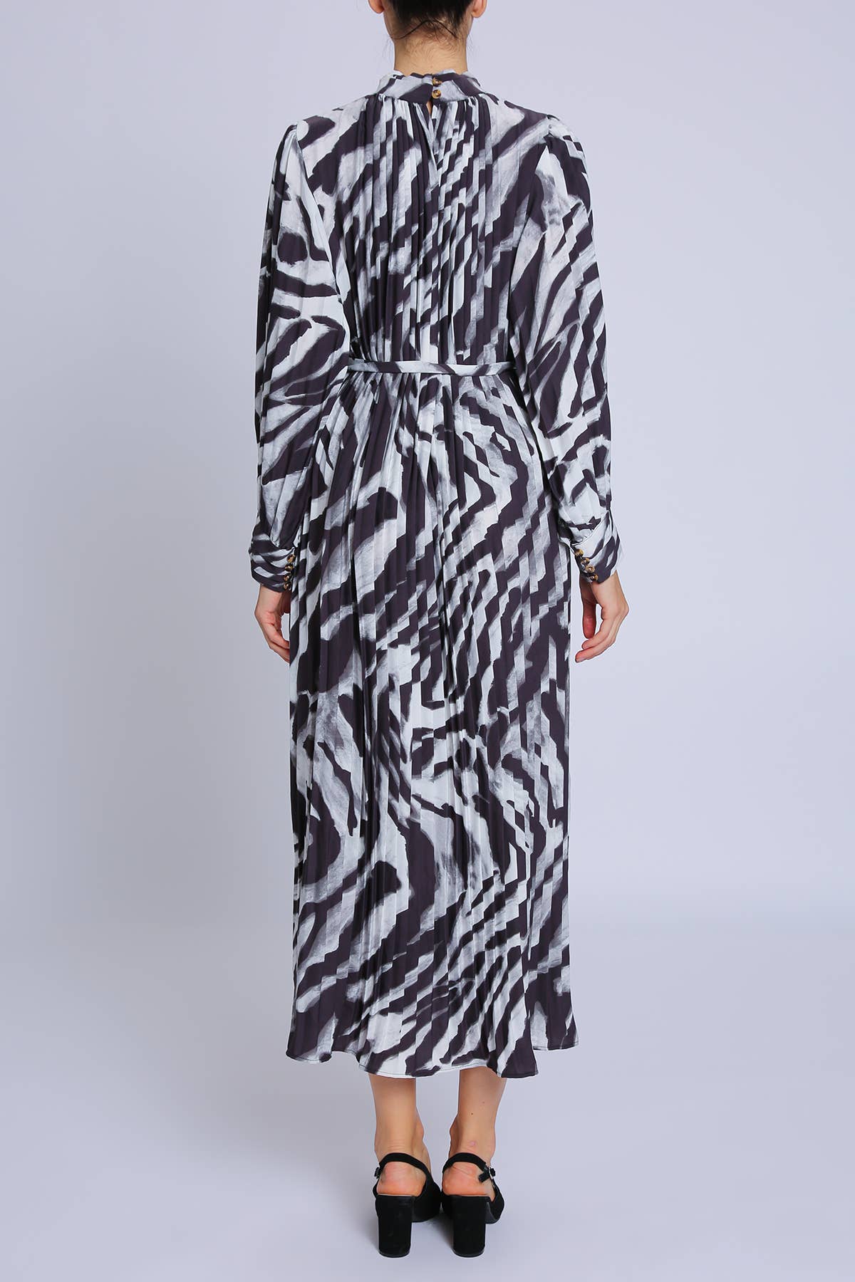 Beulah Style - Wholesale Dress - Women's - Abstract Swirl Print Pleated Maxi Dress PC34424