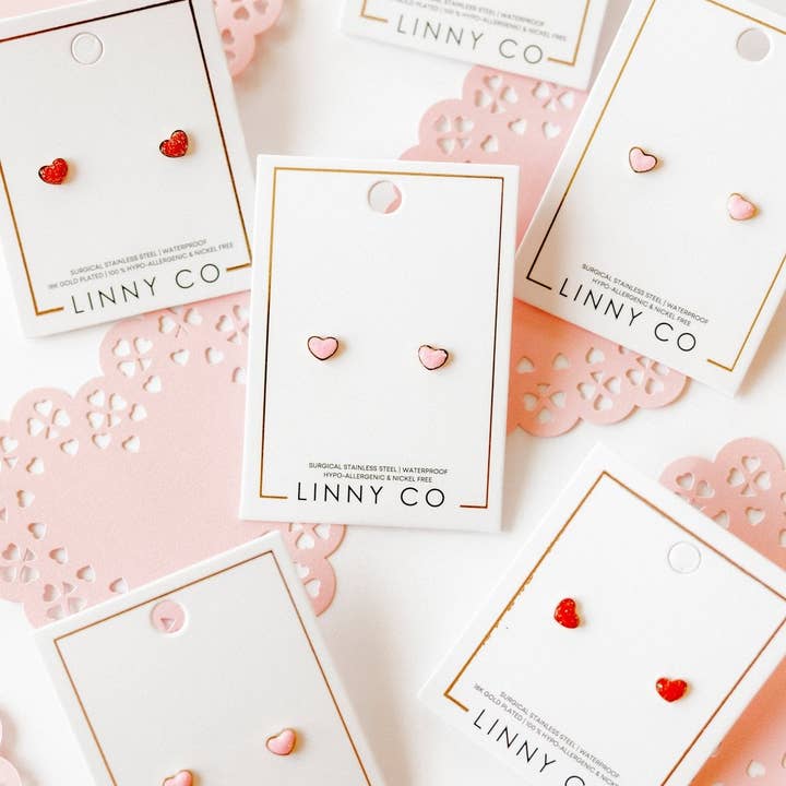 LINNY CO - Wholesale Stud/Post Earrings - Screwback Stud Earrings - Nora Heart Pink7