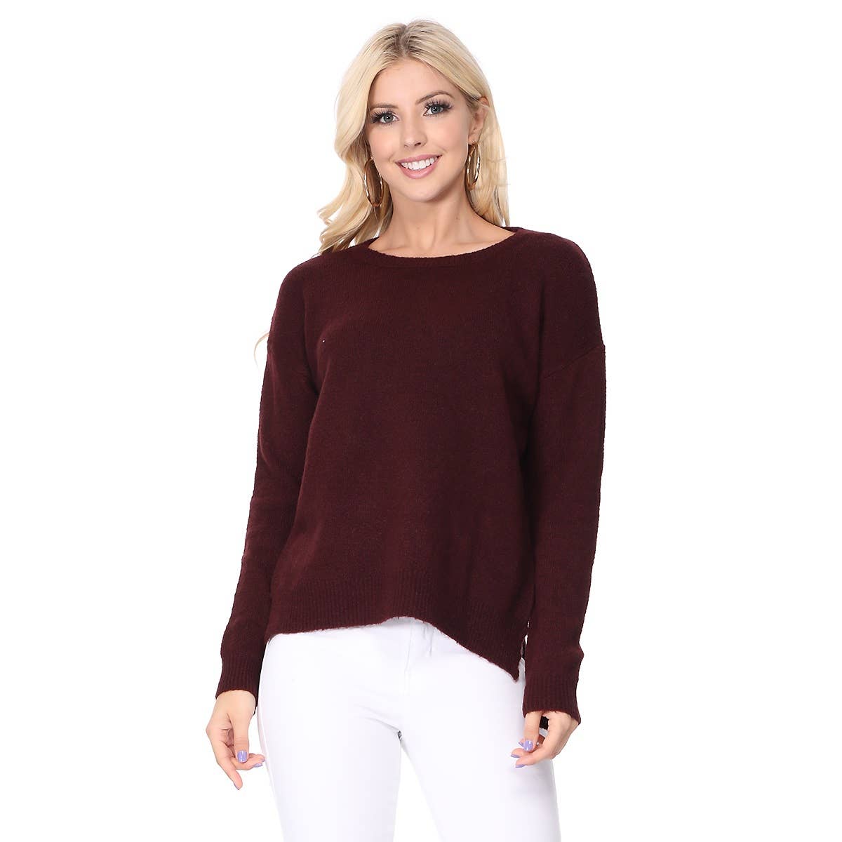 Mak – wholesale Pullovertröja - Dam – Crewneck stickad tröja med sidoslits MK80152