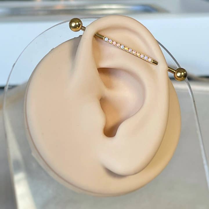 Elara Body Jewelry - Wholesale Single Earring - Opal Gold Titanium Industrial Piercing Jewelry (14G | 38mm | Titanium | Multiple Color Options)