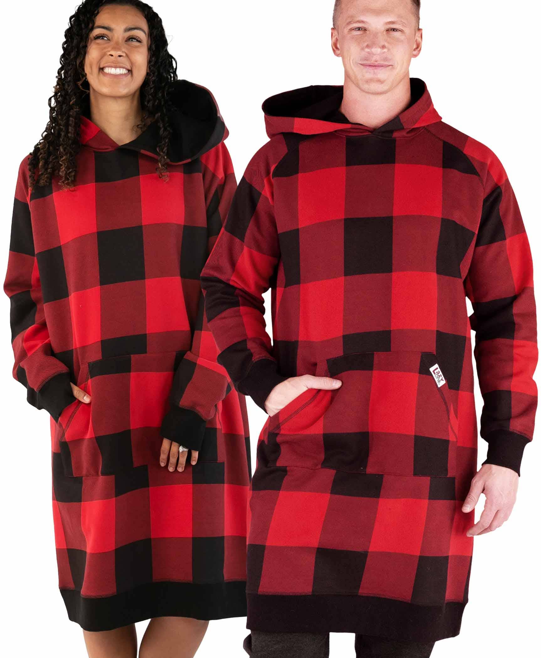 Lazy One - Wholesale Hoodie - Unisex - Red Plaid Sleep Hoodie2