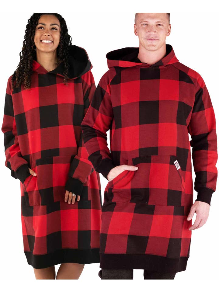 Lazy One - Wholesale Hoodie - Unisex - Red Plaid Sleep Hoodie2