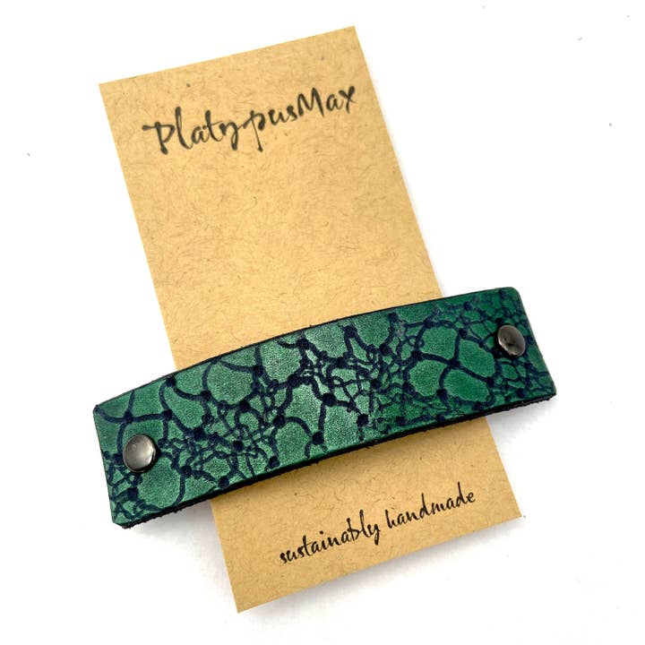 PlatypusMax - Wholesale Barrette - Women's - Green Dragon Scales Leather Hair Barrette