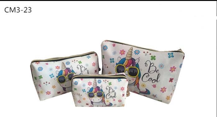 BLANC Lot de 3 pochettes cosmétiques Licorne en vente sur Faire1