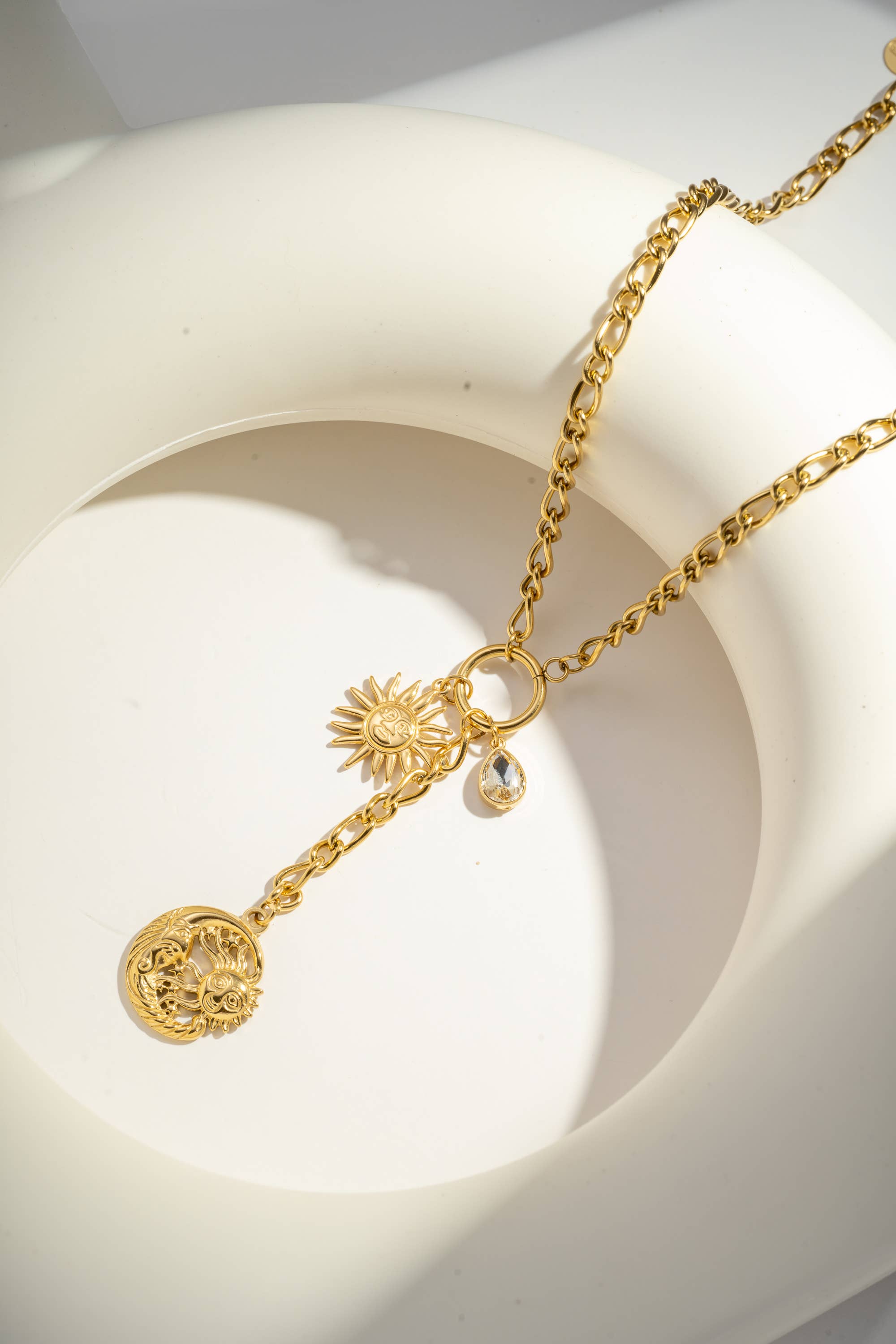 COSMOS - Wholesale Pendant/Charm Necklace - Sun & Moon Pendant Necklace in Stainless Steel0