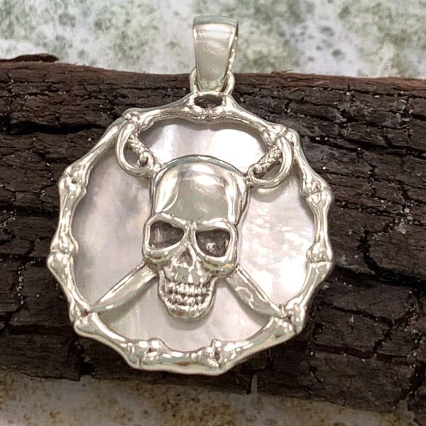 Sterling Silver & Paua Shell Skull & Bones Pendant for wholesale by Goddess Design Studio