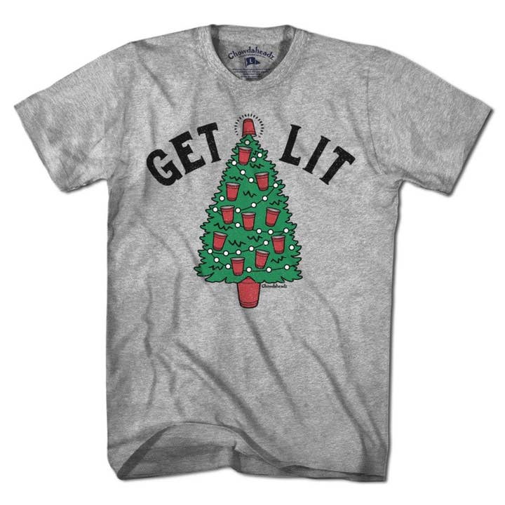 Get Lit Christmas Tree T-Shirt for wholesale by Chowdaheadz