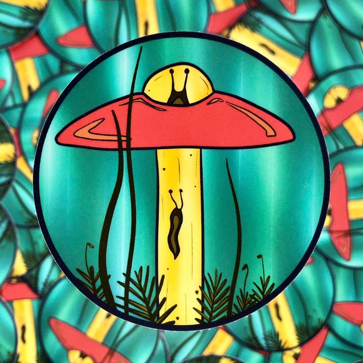 Mushroom UFO Waterproof Sticker for wholesale by Hidden Roots Studio