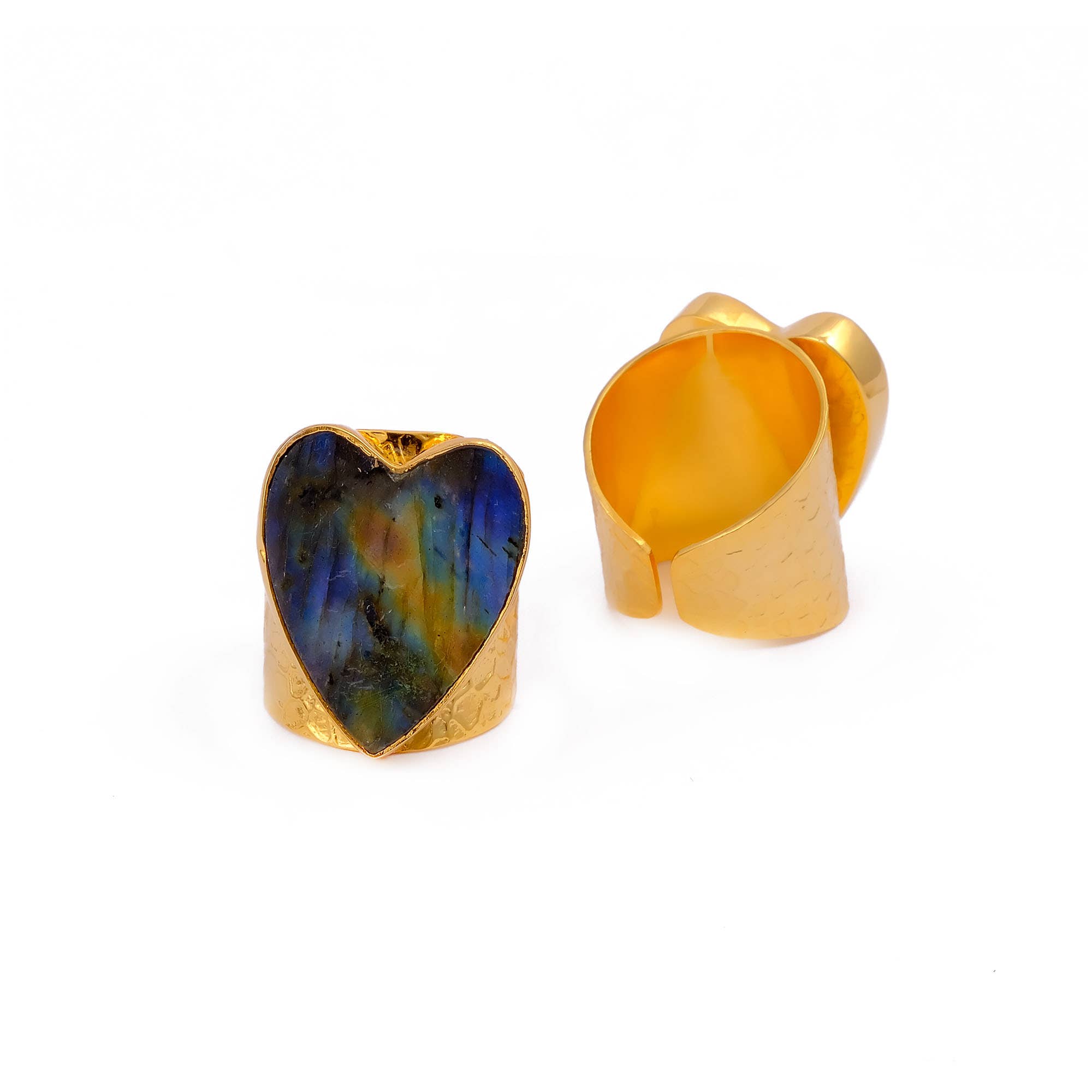 El Joyero - Wholesale Multi-Stone Ring - Handmade Adjustable Labradorite Iridescent Heart Ring2