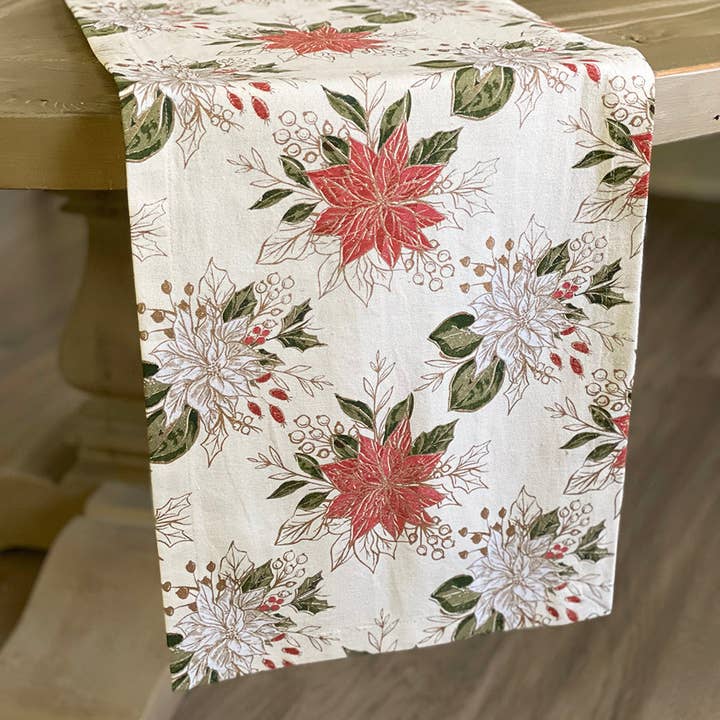 Multi Poinsettia Ivory Runner for wholesale on Faire