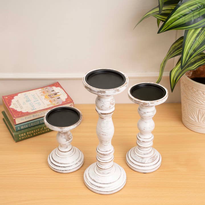 LuxeDesigns Co LLC - Wholesale Candle Holder - Wooden Candle Holders for Tall Pillar Candles Set of 315