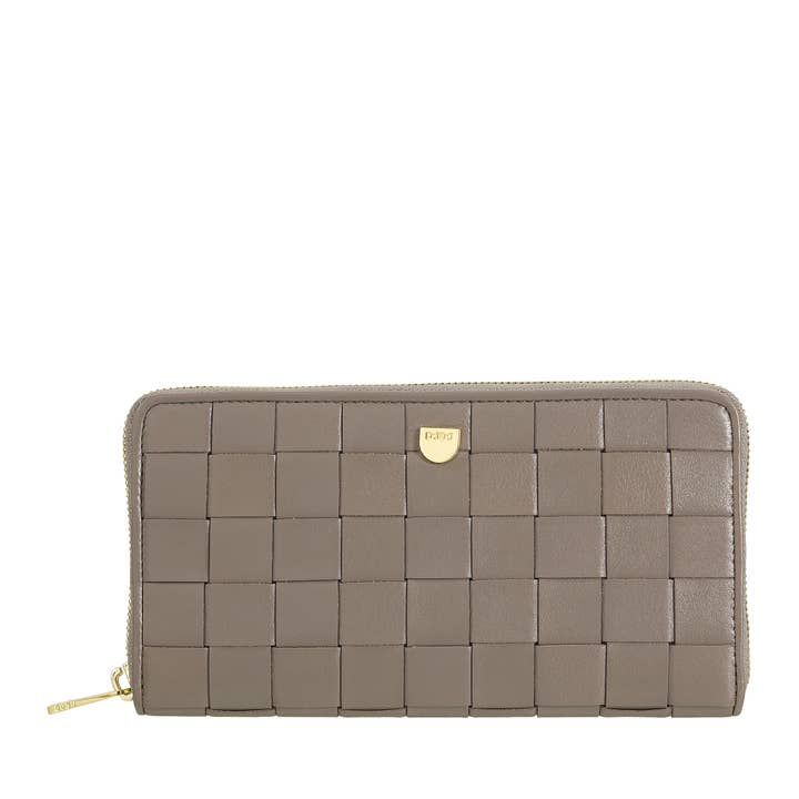 dudu - Wholesale Wallet - Women's - Dudu Women'S Leather Woven Wallet Zip Around Taupe