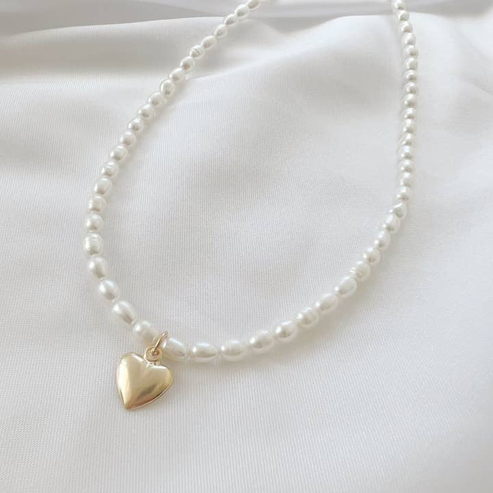 True by Kristy Jewelry - Wholesale Beaded/Pearl Necklace - Kassandra Heart Freshwater Pearl Beaded Necklace Gold Filled