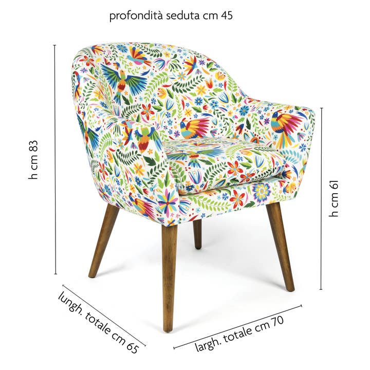 Bergamaschi & Vimercati S.p.a. - Wholesale Chair - Mexican Flowers armchair in velvet-effect polyester and plywood – 70x65x83 cm4