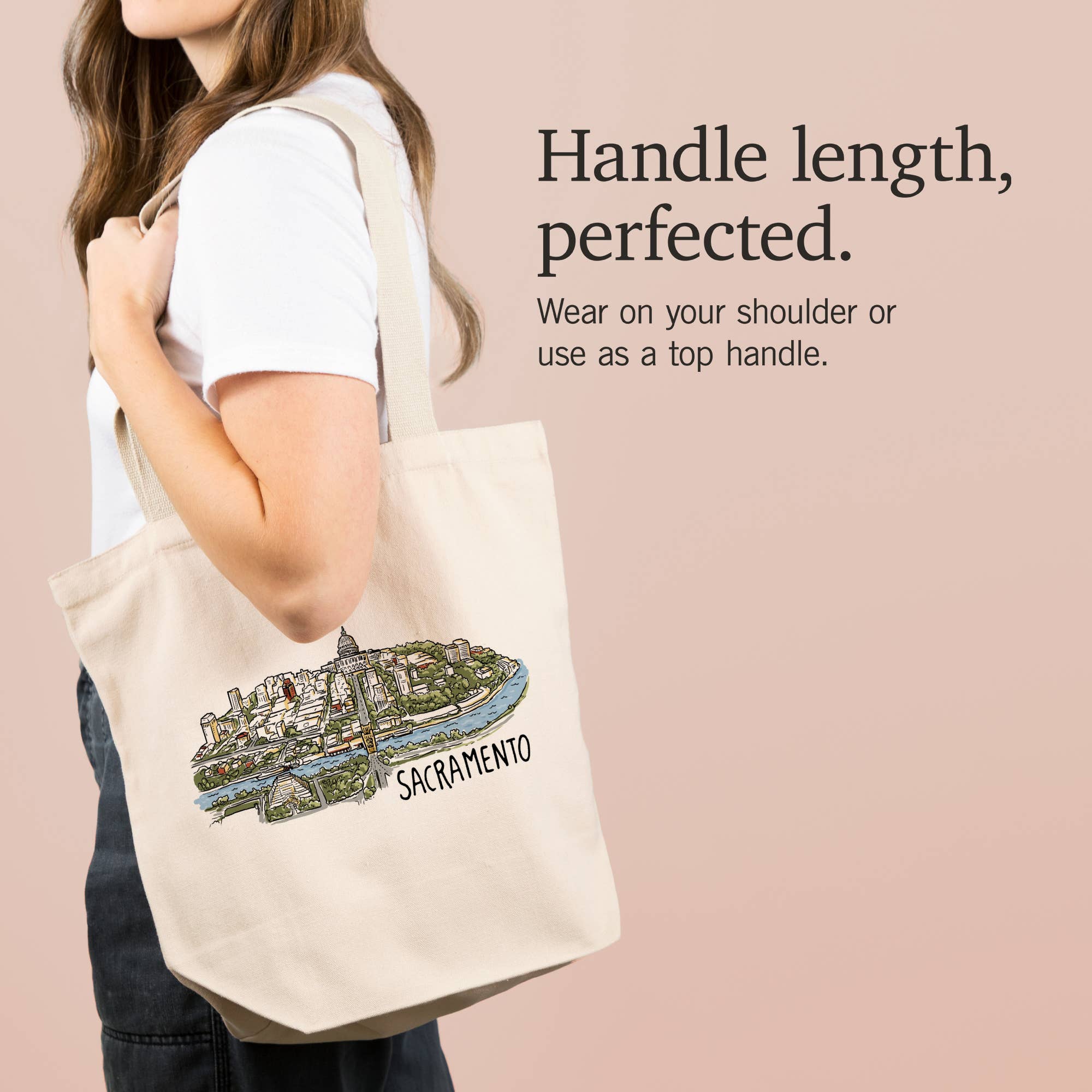 Lantern Press - Wholesale Tote Bag - Unisex - ORGANIC TOTE BAGS Sacramento, California, Line Drawing1