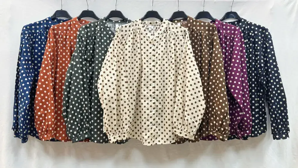 Mimi & Gogo - Wholesale Button Down Shirt - Women's - Printed Cotton Polka Dot Shirt9