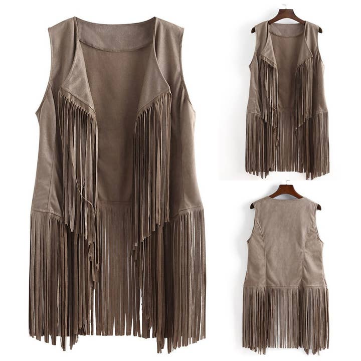 Rosa Clothing - Wholesale Outerwear Vest - Women's - Fashion Thin Tassel Slim Sleeveless Vest