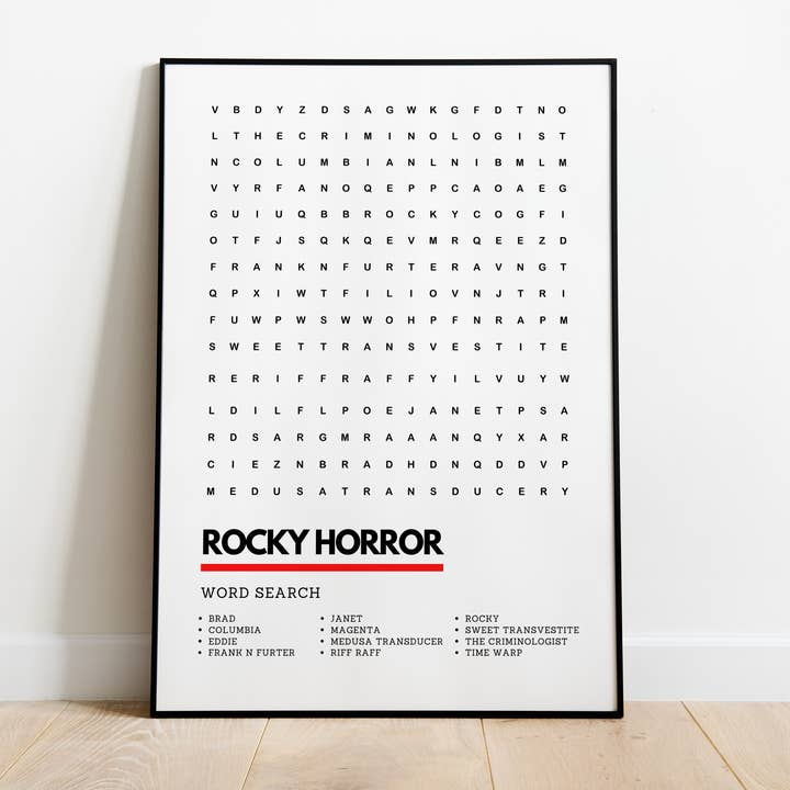 Rocky Horror Picture Show Wordsearch Art Print for wholesale by Underdog Studio
