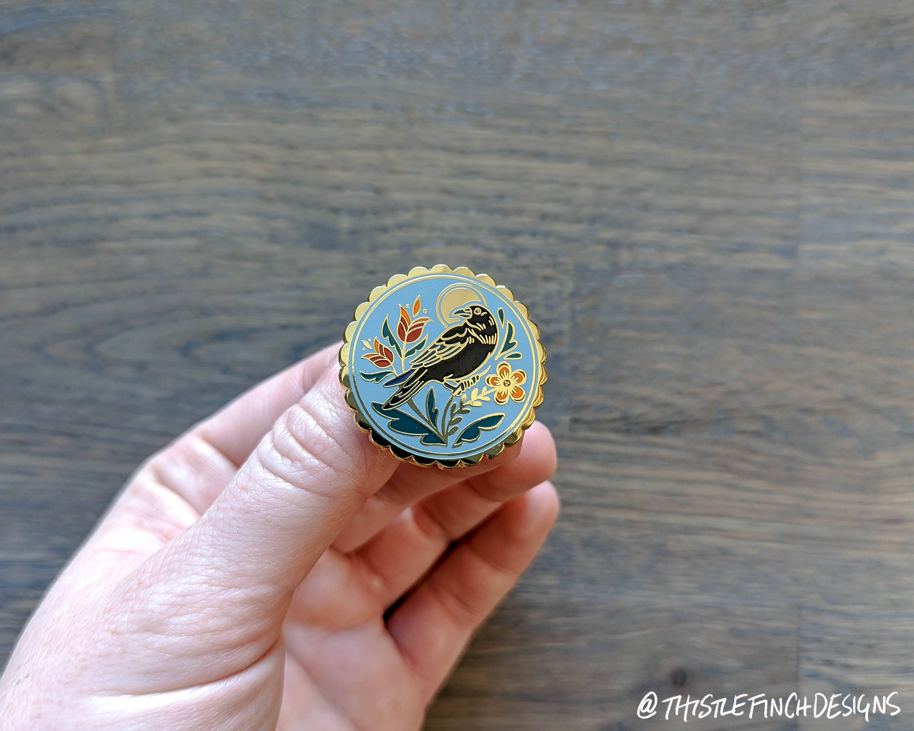 Thistle Finch Designs - Wholesale Lapel Pin/Button - Crow Distelfink PA Dutch Hard Enamel Pin2
