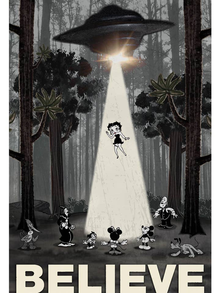 UFO Betty Boop e desenhos animados antigos Abduction 12x 18 print por atacado de Xeno Pop