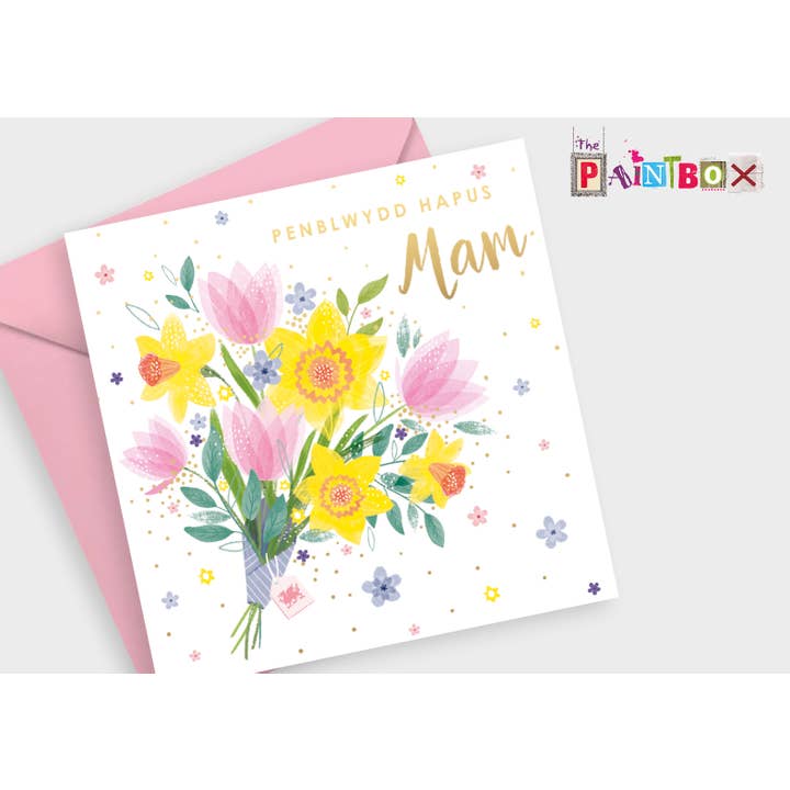The Paintbox - Wholesale Birthday Card - Penblwydd Hapus Mam, Happy Birthday Daffodlis Welsh card x6