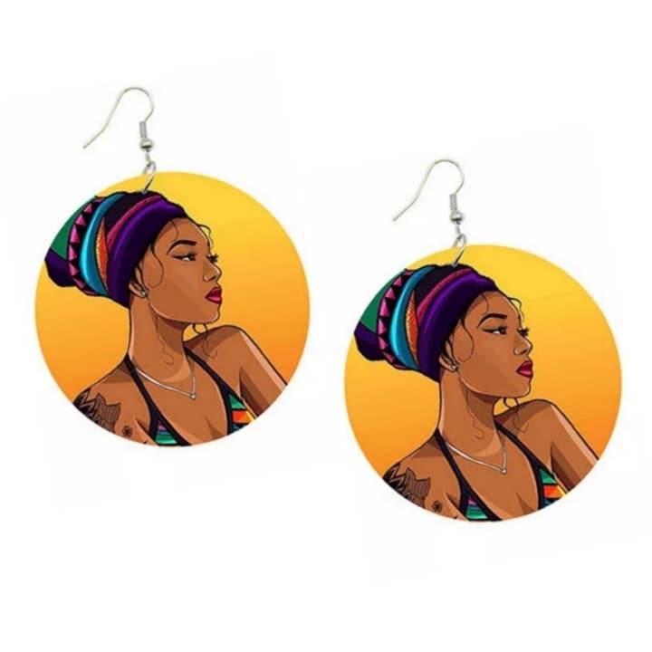 Headwrap Soul Sista Statement Dangle Wood Earrings for wholesale by Kerena Nicole