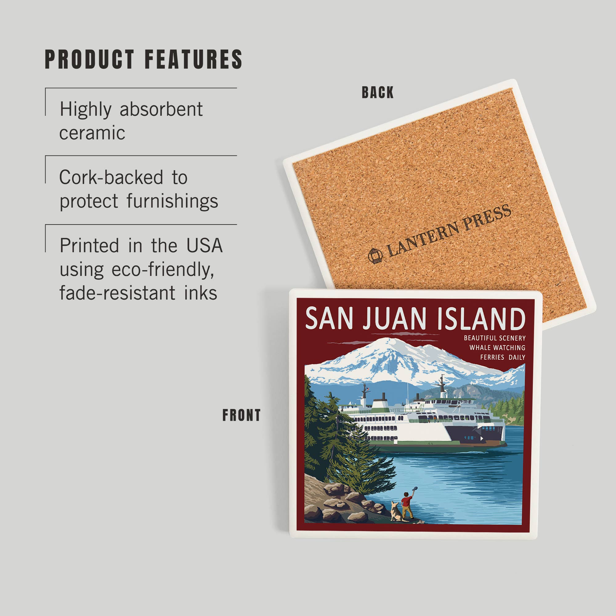 Lantern Press - Wholesale Coasters - CERAMIC COASTER San Juan Island, Boy Waving at Ferry2
