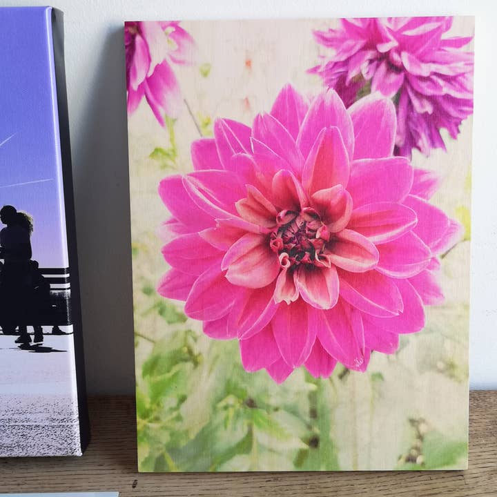 Dynamic Dahlia Print on Wood for wholesale by Rebecca Harman