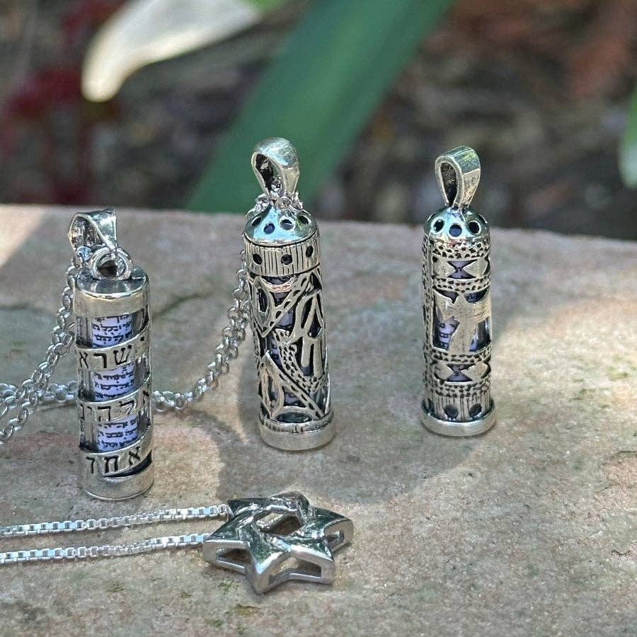 ALEF BET JEWELRY - Wholesale Pendant/Charm Necklace - Sterling Silver Mezuzah & Chai Necklace: A Token of Life & Protection2