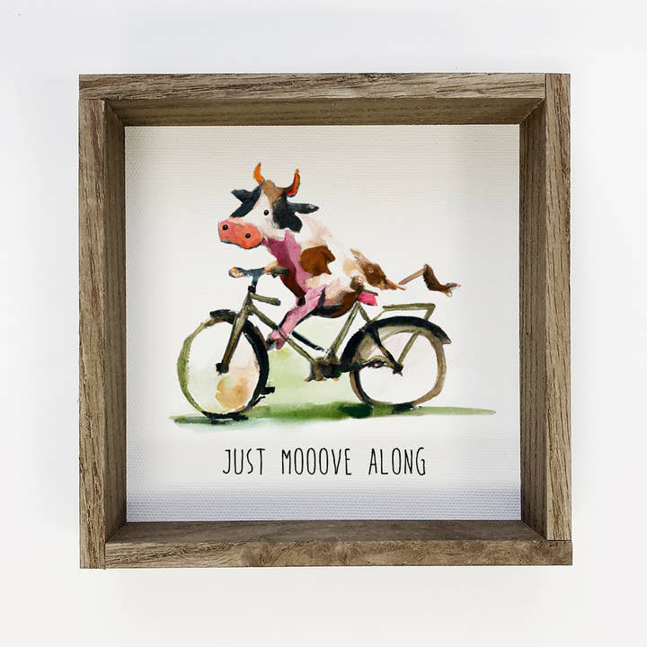 Hangout Home - Venta al por mayor Letreros - Divertida decoración de verano: vaca en bicicleta «Just Moove Along!»