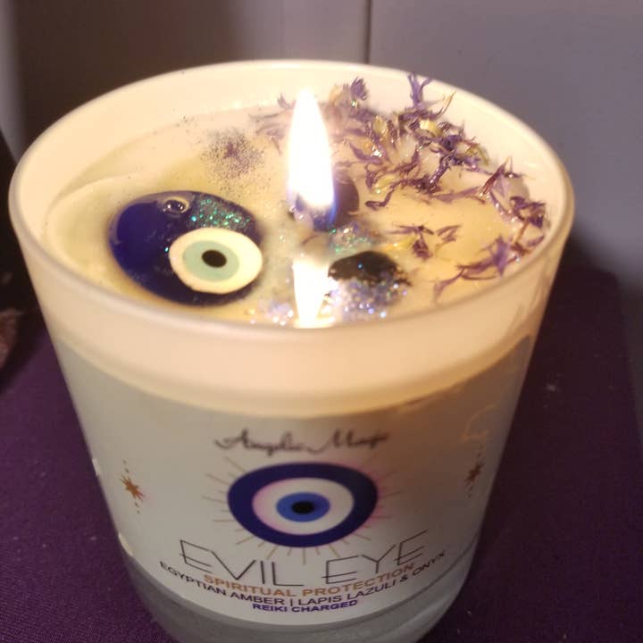 Angelic Magic - Wholesale Jar/Filled Candle - Evil Eye Soy Candle (UPGRADE) -Lapis Lazuli-Onyx - 11oz
