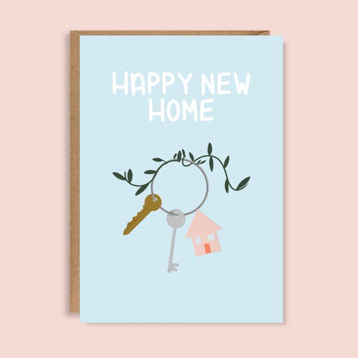 Illustrated A5 Happy New Home Greeting Card for wholesale by EscDesignsUK