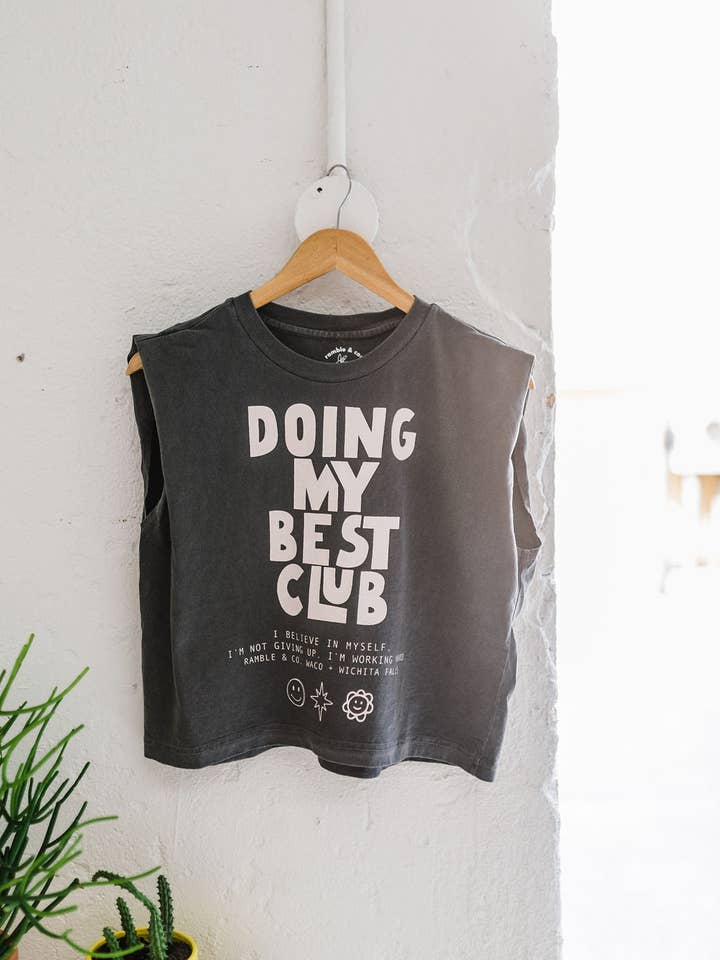 doing my best club | faded black boxy muscle tee for wholesale by Ramble & Company