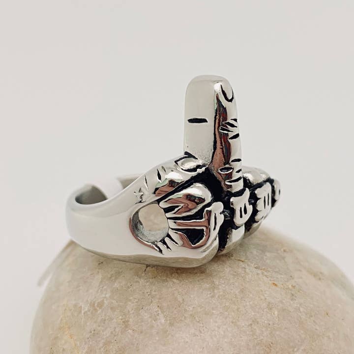 Mio Queena - Wholesale Signet Ring - Personality FUCK Middle Finger Stainless Steel Ring - MJ/MR