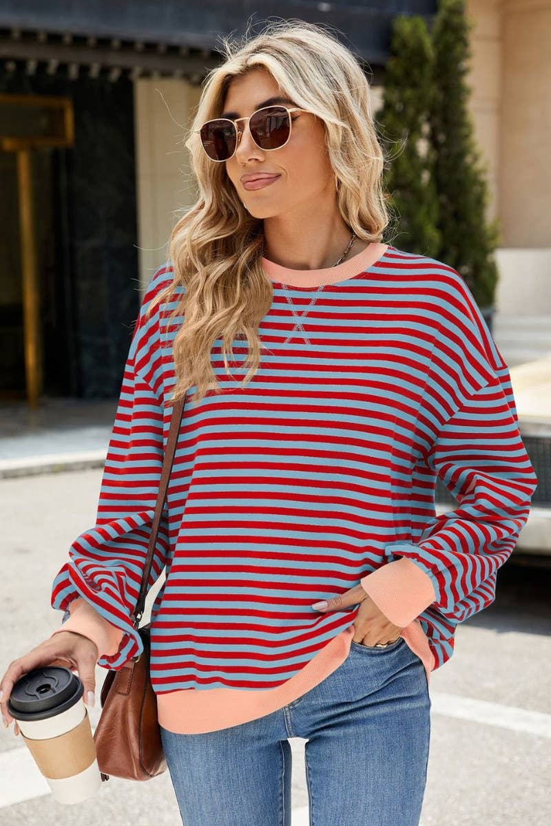 NINEXIS - Wholesale Blouse - Women's - CWTBLL1888_FALL CREW-NECK STRIPED LONG-SLEEVED TOP23