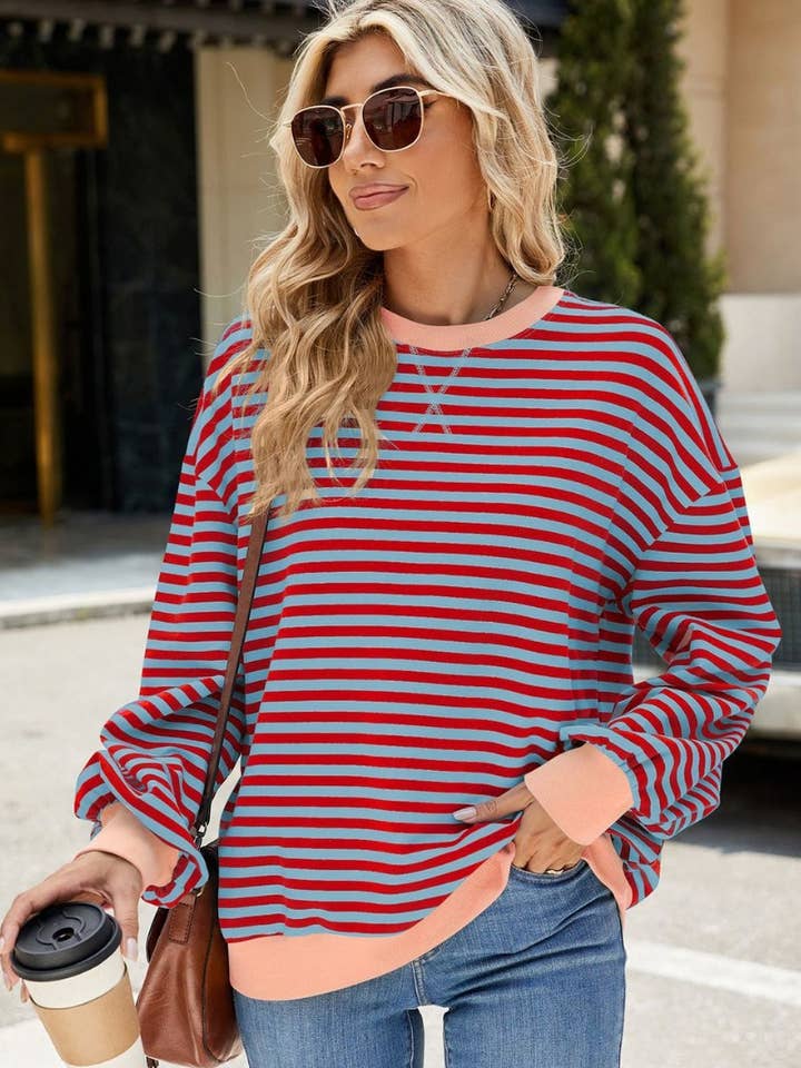 NINEXIS - Wholesale Blouse - Women's - CWTBLL1888_FALL CREW-NECK STRIPED LONG-SLEEVED TOP23