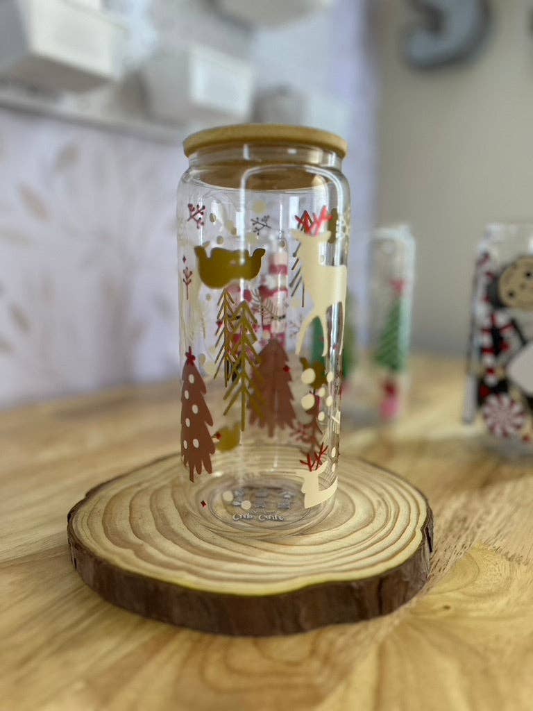 SKS Design Studio - Wholesale Drinking Glass/Cup - Winter Magic | UVDTF | 20 oz Libbey Can Glass with Bamboo Lid & Straw2
