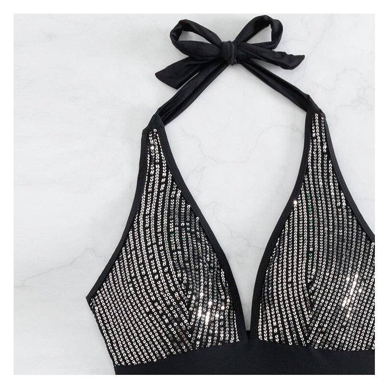 BLACK Backless One-Piece Shimmer Swimsuit for wholesale on Faire4
