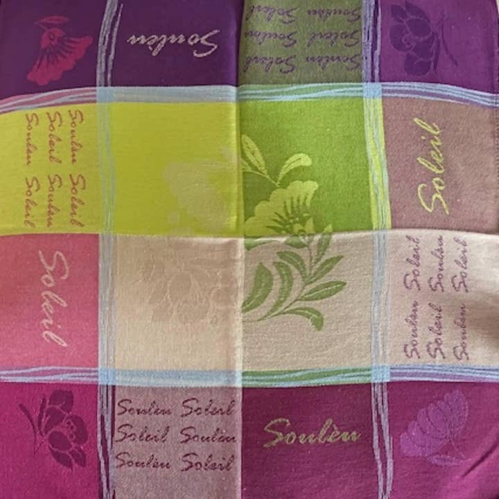 La Maisonnette – wholesale Dinner & cloth napkin – French Jacquard Napkin Soleou Purple Green set of 12 napkins1