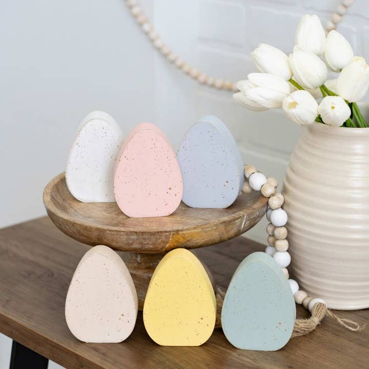 Adams & Co. - Wholesale Decorative Tabletop Object - 35006 - 3x4 chunky wood shape s/6 (ROBIN EGGS) Easter Spring