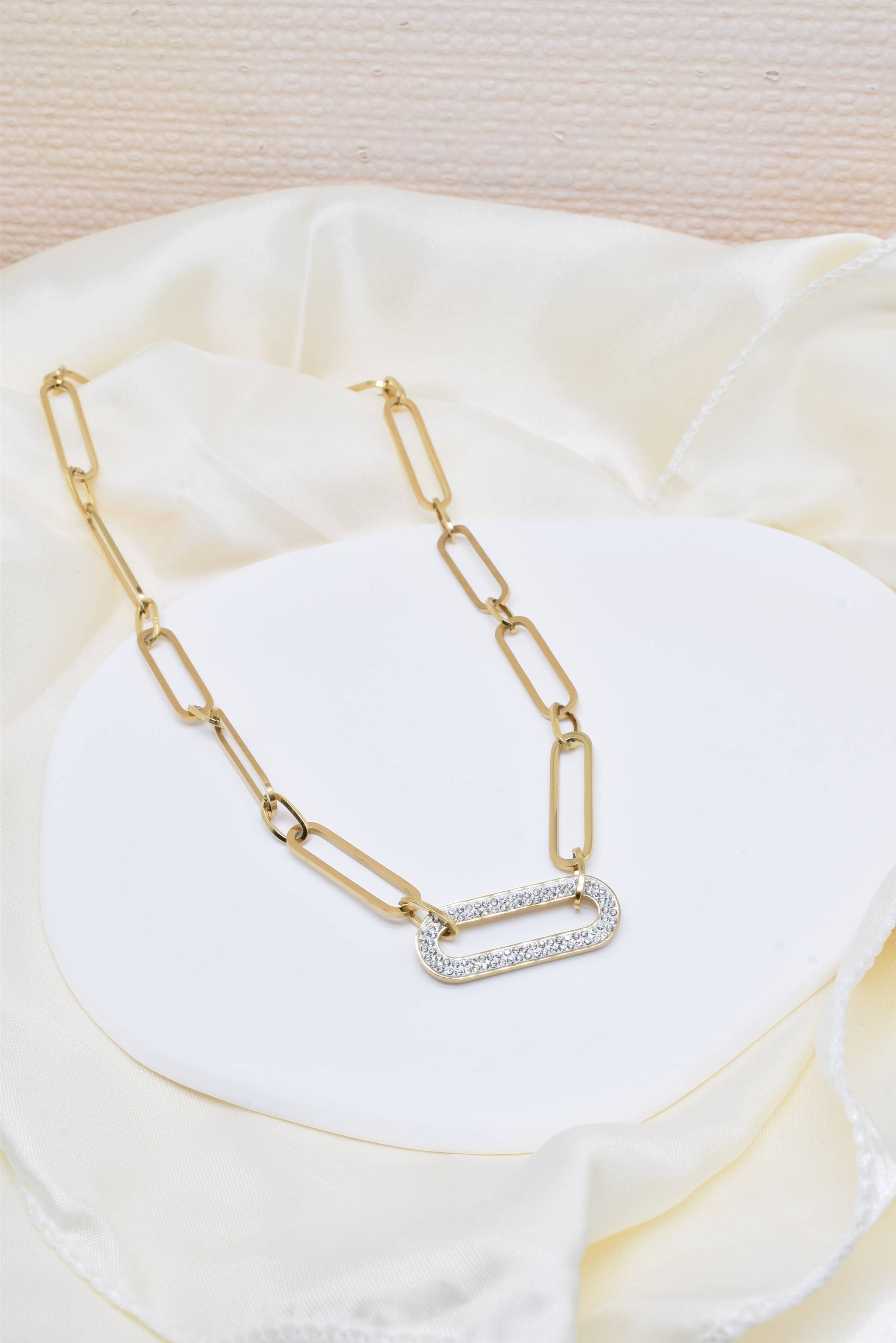 Kapyco – Großhandel Gliederhalskette – Rhinstein-Halskette mit Edelstahl-Gliedern - BJ2101511