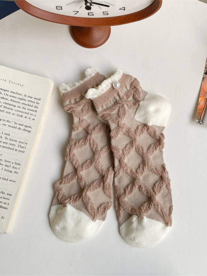 Rufia - Ruffle Pearl Decorated Ankle Socks for Women, Summer - Friendly for wholesale by Funkyrel® Atzbranding Limited