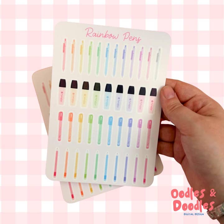 Rainbow Pens Vinyl Sticker Sheet - A5 or A6 for wholesale by Oodles & Doodles