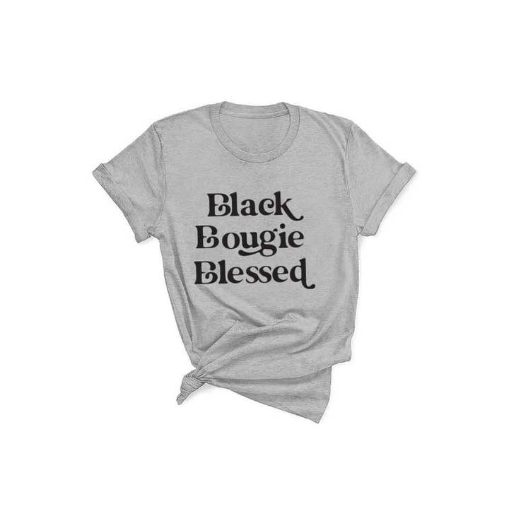 Nobrand - Wholesale Screen Printed T-Shirt - Women's - BLACK BOUGIE BLESSED WOMEN GRAPHIC TEE