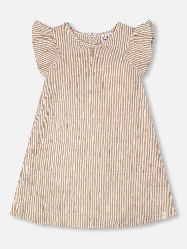 Vestido às Riscas Off White e Areia por atacado de Deux par Deux